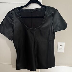 Ann Taylor Black Faux Leather Short Sleeve Top